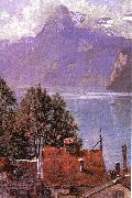 John Douglas Woodward Brunnen, Lake Lucerne oil painting